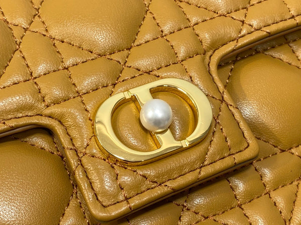 CD Pearl Chain Bag Caramel 21cm Lambskin
