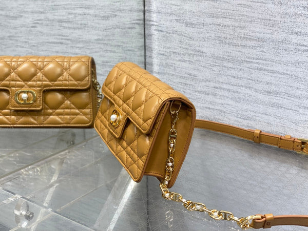 CD Pearl Chain Bag Caramel 21cm Lambskin