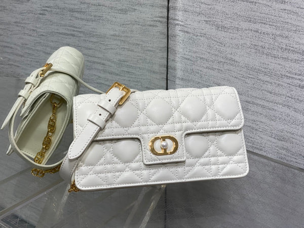 CD Pearl Chain Bag White 21cm Lambskin
