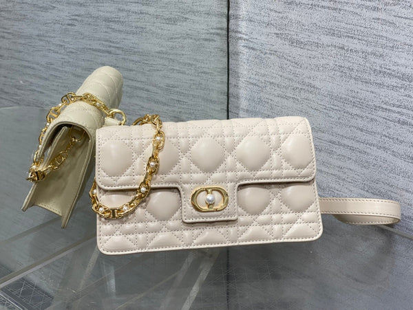 CD Pearl Chain Bag Cream 21cm Lambskin