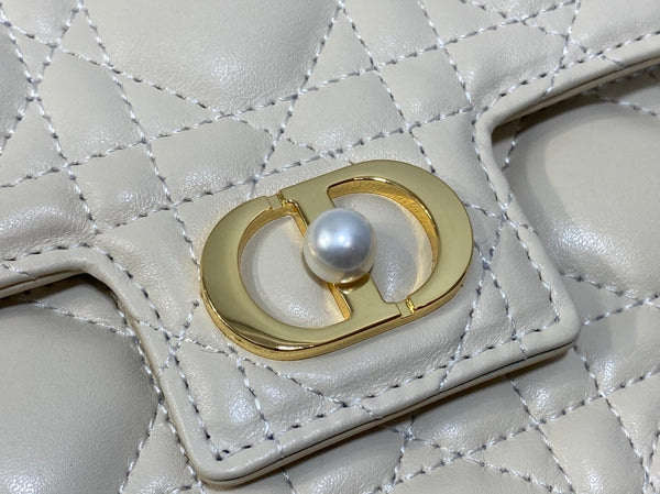 CD Pearl Chain Bag Cream 21cm Lambskin