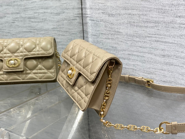 CD Pearl Chain Bag Beige 21cm Lambskin