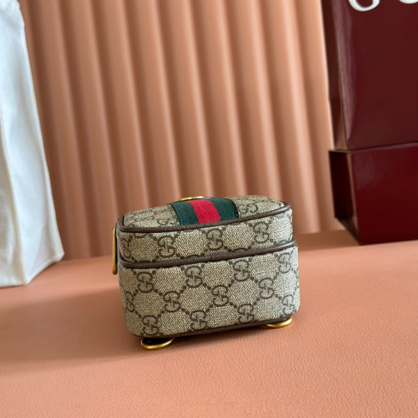 GG Ophidia GG Mini Handbag 12cm Grey and Brown Supreme Canvas