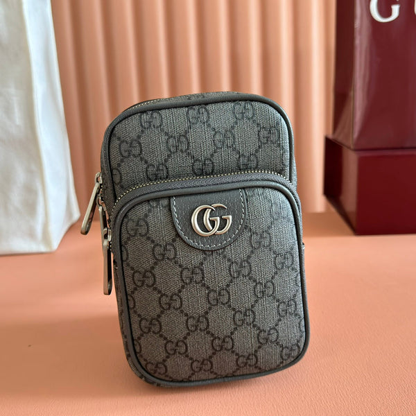 GG Ophidia GG Mini Handbag 12cm Dark Grey Supreme Canvas
