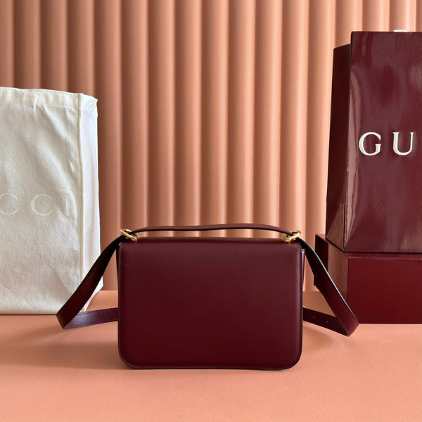 GG 25FW Siena Small Shoulder Bag 23cm Burgundy Calfskin GHW