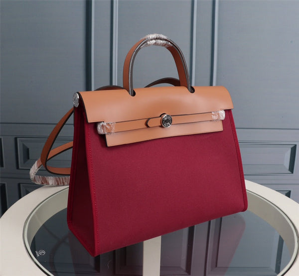 HM HERBAG ZIP 31 WINE RED AND COPPER CANVAS