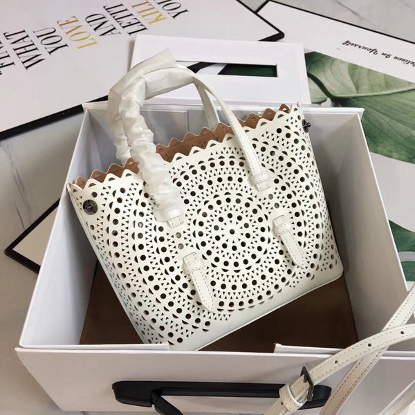 ALAIA MINA 20 BAG IN VIENNE WAVE WHITE CALFSKIN