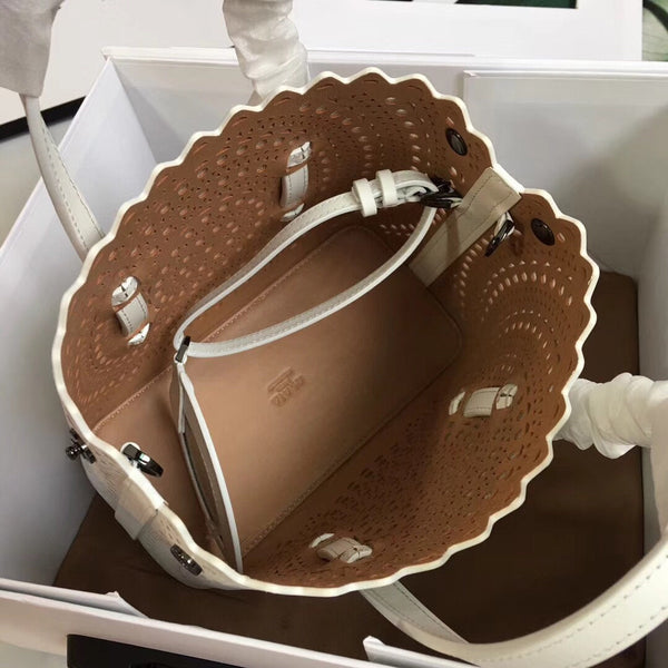 ALAIA MINA 20 BAG IN VIENNE WAVE WHITE CALFSKIN