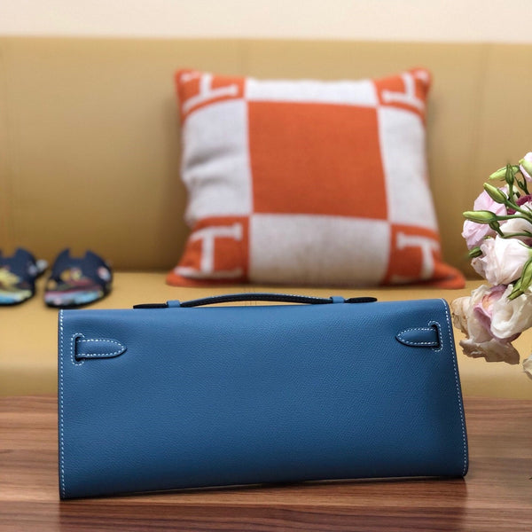 HM Kelly Cut 31cm Blue Swift Leather Ghw