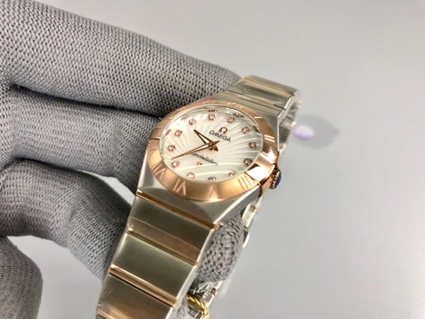 Omega Constellation 27mm argento oro rosa quadrante bianco