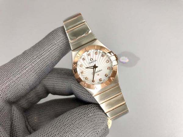 Omega Constellation 27mm argento oro rosa quadrante bianco