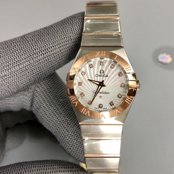 Omega Constellation 27mm argento oro rosa quadrante bianco