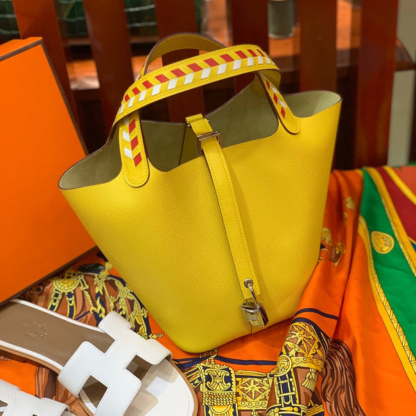 HM PICOTIN LOCK 18 LEMON EPSOM WITH BRAID STRAP