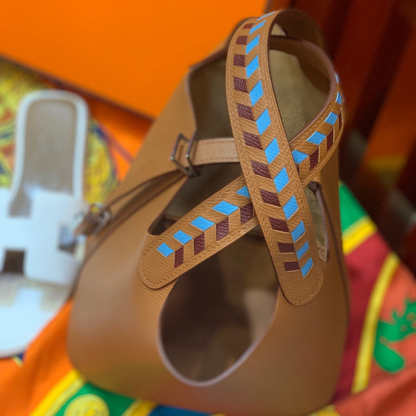 HM PICOTIN LOCK 18 COPPER EPSOM LEATHER WITH BRAID STRAP