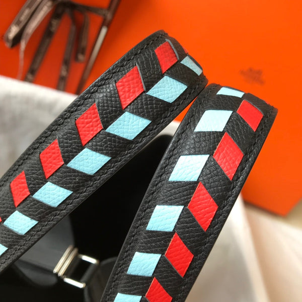 HM PICOTIN LOCK 18 BLACK EPSOM LEATHER WITH BRAID STRAP