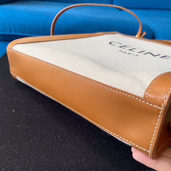 small vertical cabas 28cm beige canvas tan calfskin