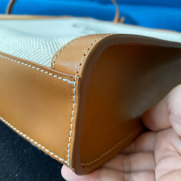 small vertical cabas 28cm beige canvas tan calfskin