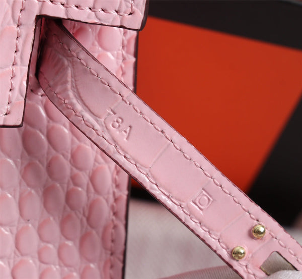 HM KELLY MINI 22 LIGHT PINK EMBOSSED CALFSKIN GOLD HARDWARE