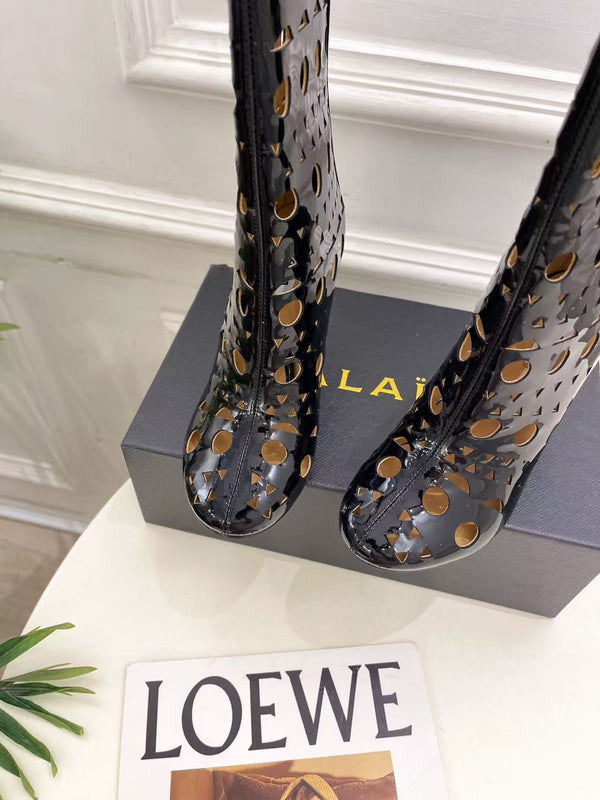 Alaïa Vienne Ankle Wedge Heel Boots 90mm Black Suede