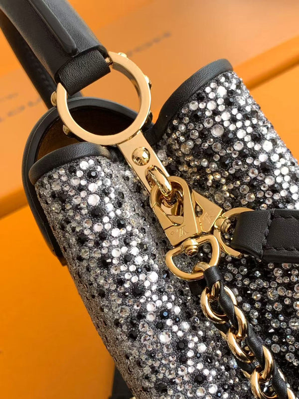 LV 25ss Capucines East-West 22cm Black Rhinestones & Crocodile leather GHW
