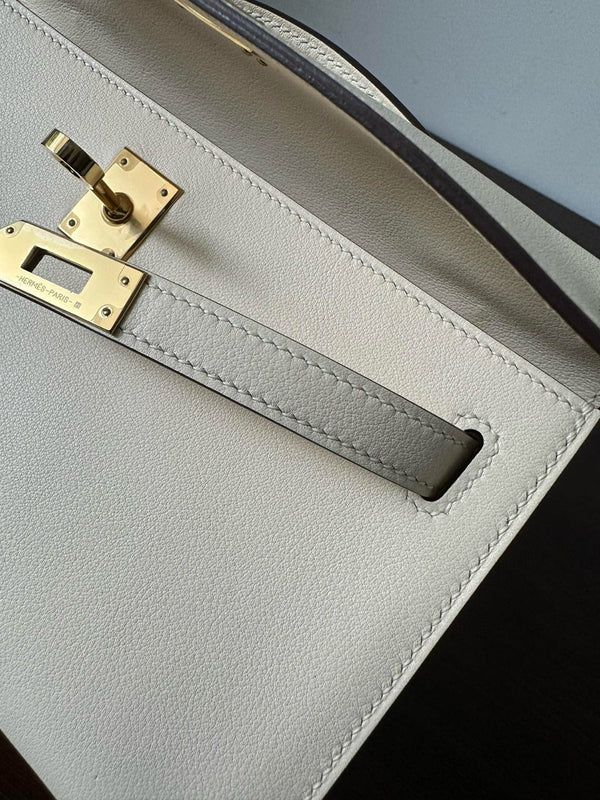 HM KELLY POCHETTE 22CM WHITE BEIGE SWIFT GOLD HARDWARE BEST