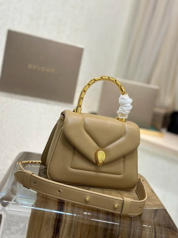 BVL Serpenti Reverse Top Handle 20cm Beige Calfskin GHW 188549