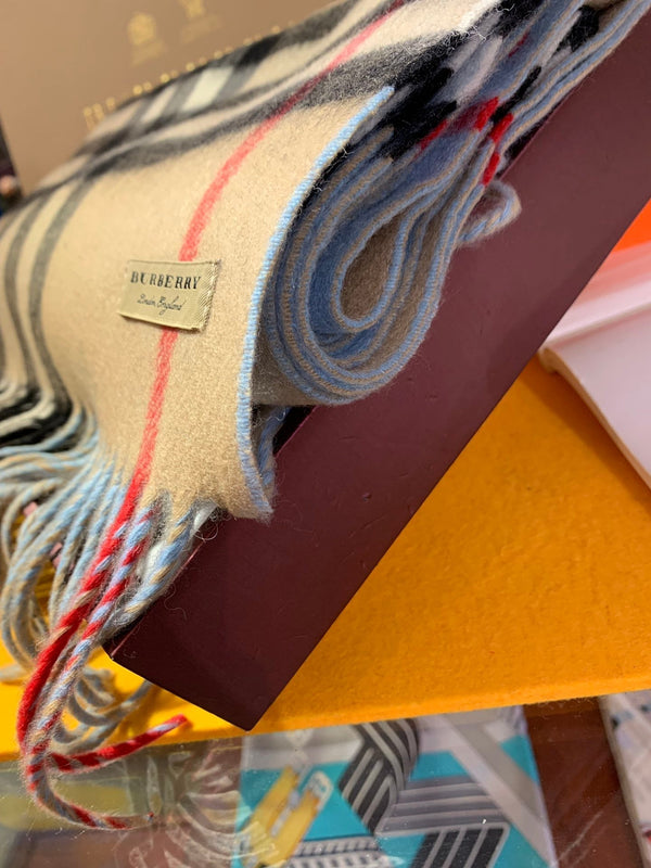 SCIARPA LUNGA 250 CM IN CASHMERE CELESTE E BEIGE 410472