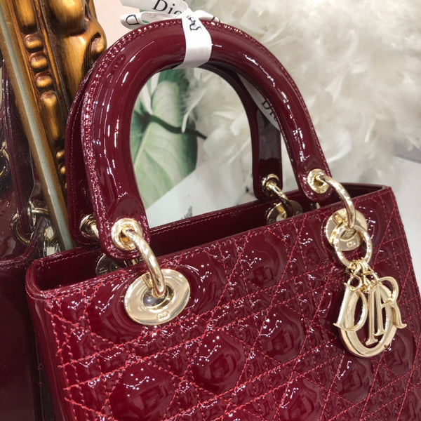 medium lady 24 wine patent calfskin