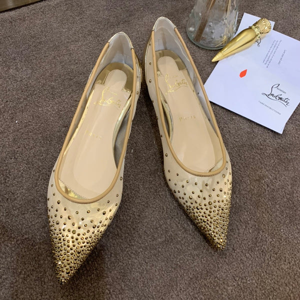 CL Follies Strass Flats Mesh Leather Gold