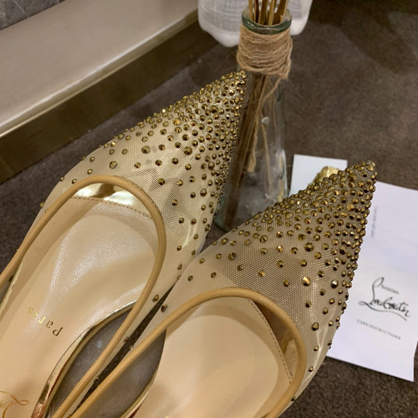 CL Follies Strass Flats Mesh Leather Gold