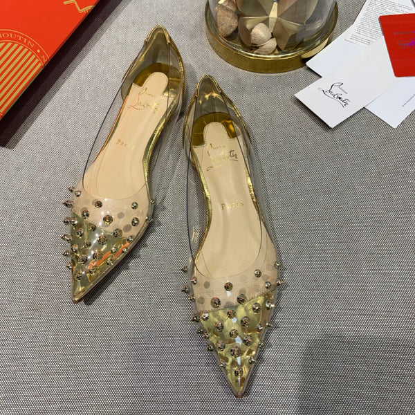 CL Collaclou Spike Clear Flat Embellished Pvc and Metallic Leather Gold