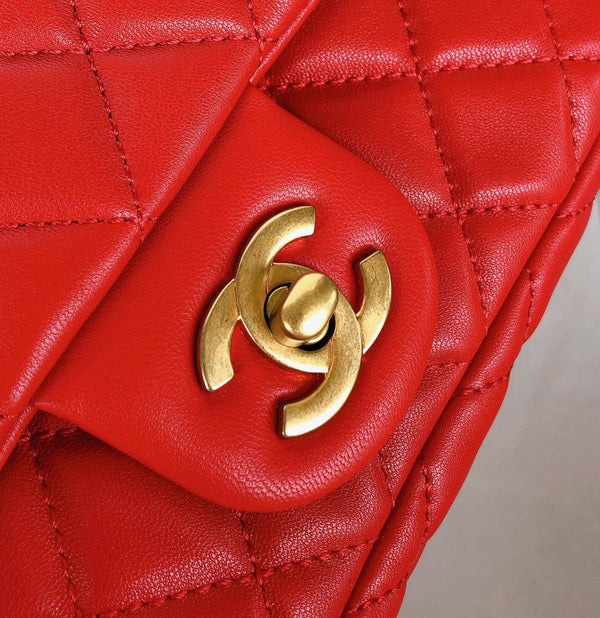 MINI RECTANGLE CLASSIC FLAP BAG 20CM RED LAMBSKIN GOLD HARDWARE