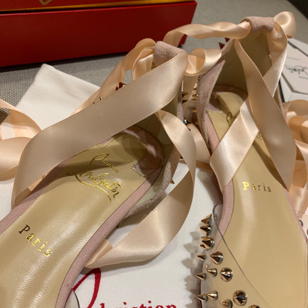 CL Mechante Reine Flats Spike PVC and Veau Velours Pink