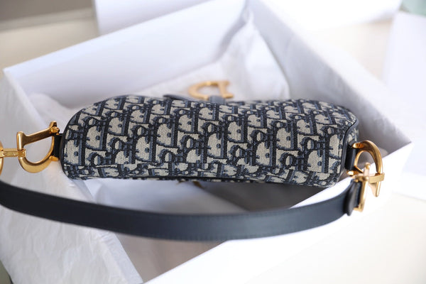 CD Blue Dior Oblique Jacquard Bag Canvas Cowhide