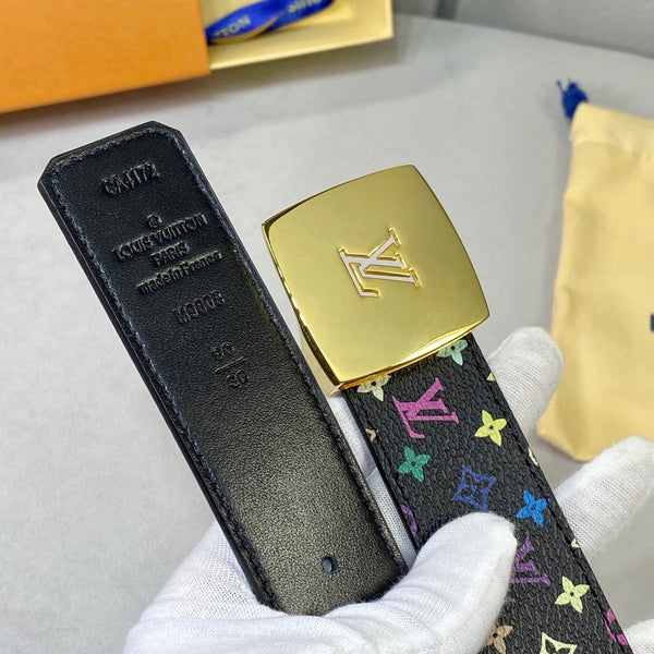 LV 35 MM BELT MULTICOLOR MIX BLACK MONOGRAM CALFSKIN GOLD HARDWARE
