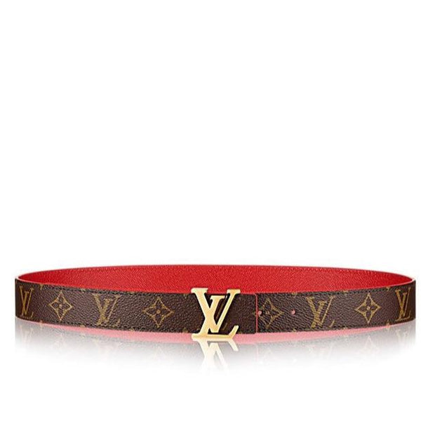 CINTURA REVERSIBILE LV INITIALS 30 MM IN MONOGRAMMA MARRONE E PELLE DI VITELLO ROSSO CILIEGIA, FERRAMENTA ORO