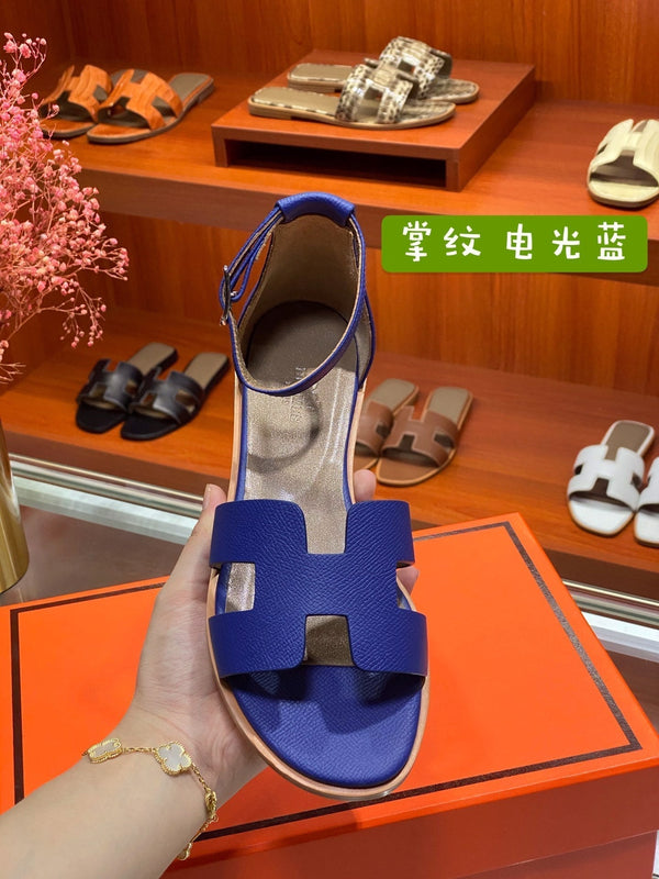 SANDALO SANTORINI IN PELLE DI VITELLO AZZURRA