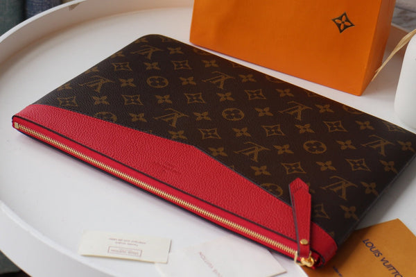 LV M62048 Daily Pouch Brown Red Monogram Canvas & Cowhide