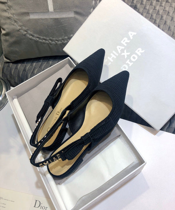 JAdior slingback flat all black embroidered cotton