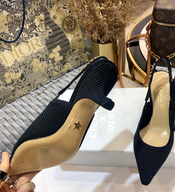 JAdior slingback pumps 65 all black embroidered cotton