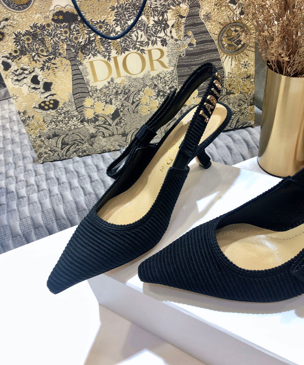 JAdior slingback pumps 65 all black embroidered cotton