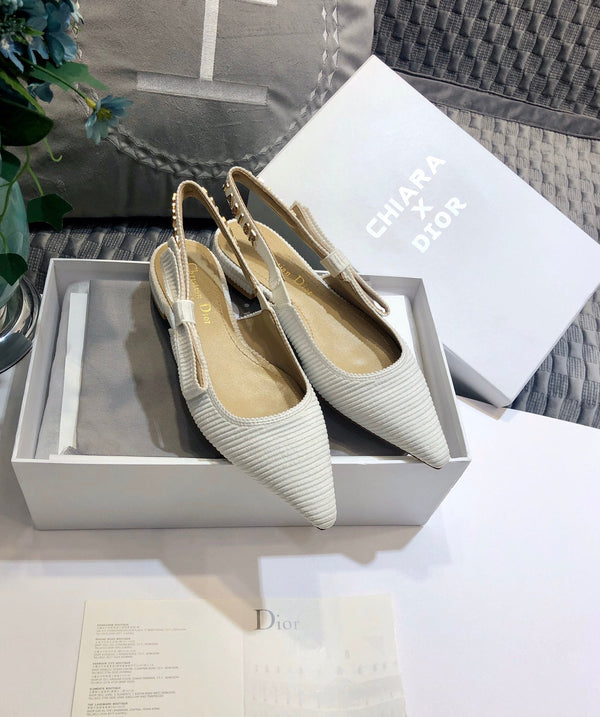 JAdior slingback flat all white embroidered cotton