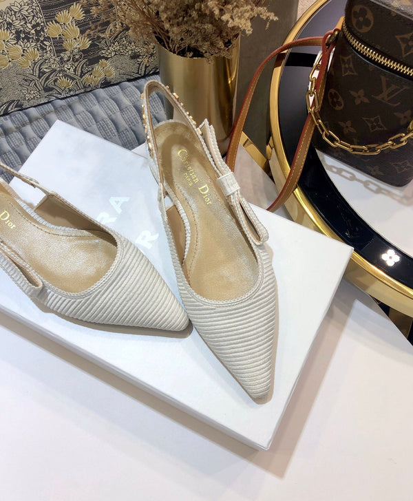 JAdior slingback flat all white embroidered cotton