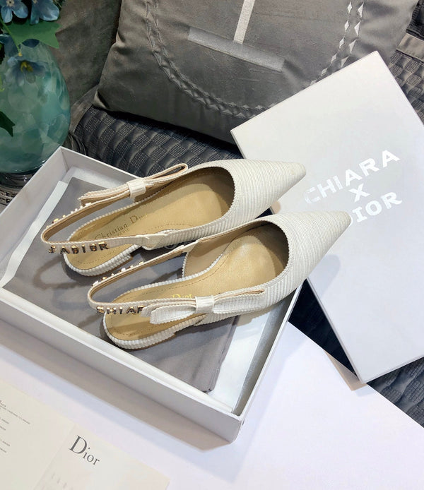 JAdior slingback flat all white embroidered cotton
