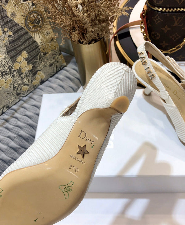 Décolleté JAdior slingback 65 in cotone ricamato bianco