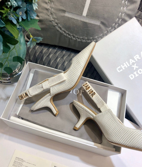 Décolleté JAdior slingback 65 in cotone ricamato bianco