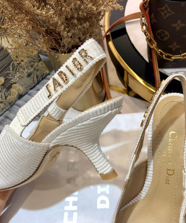 Décolleté JAdior slingback 65 in cotone ricamato bianco