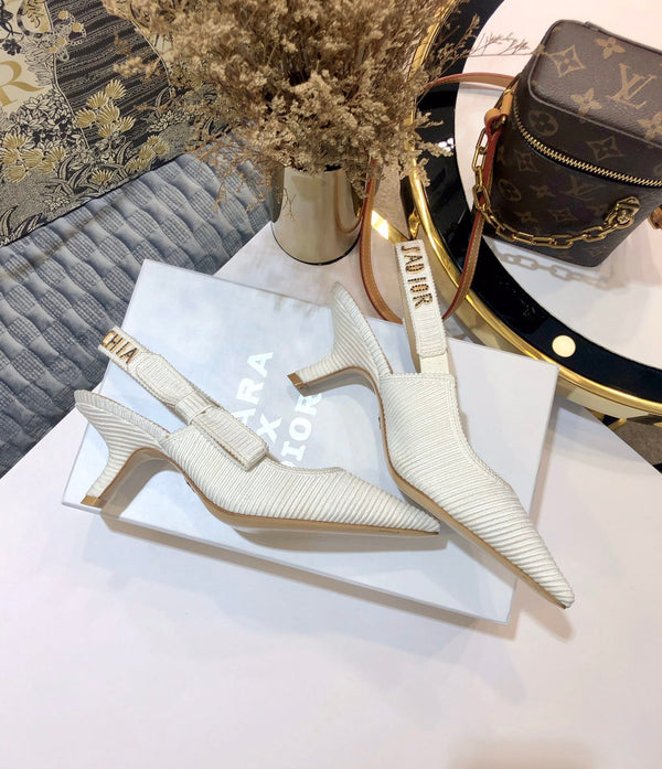 Décolleté JAdior slingback 65 in cotone ricamato bianco