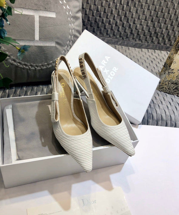 Décolleté JAdior slingback 65 in cotone ricamato bianco