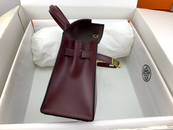KELLY MINI 20 BAG IN WINE RED SMOOTH CALFSKIN WITH GOLD HARDWARE (MADE - TO - ODER)